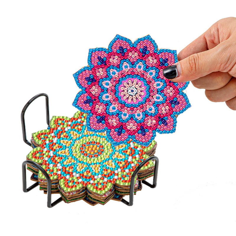 6pc/sets Diamond Painting Coasters with Holder Datura Diamond Art Coasters DIY For Adults Crafts Artwork Personalized Gift_voghion.com