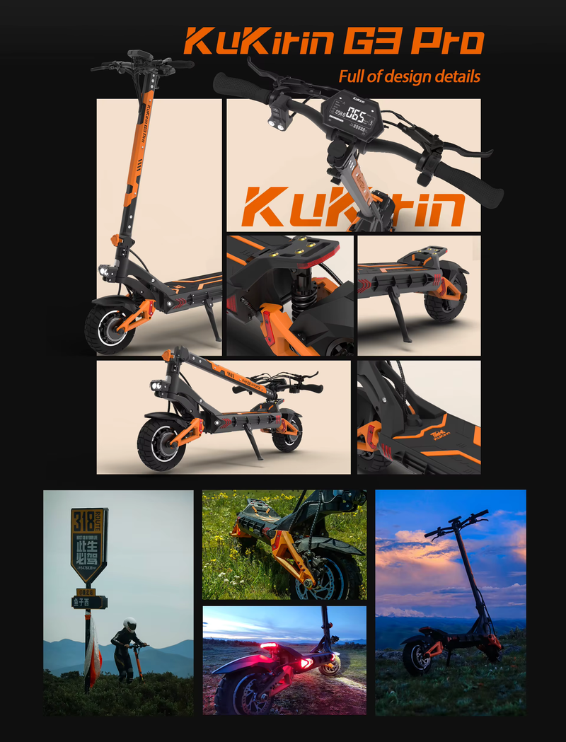 KuKirin G3 Pro 1200W*2 Motor Off-Road elektrisk scooter 10 Tommer Dæk 52V 23,2Ah Aftageligt batteri 80KM Max Rækkevidde 65Km/t Max Hastighed_voghion.com