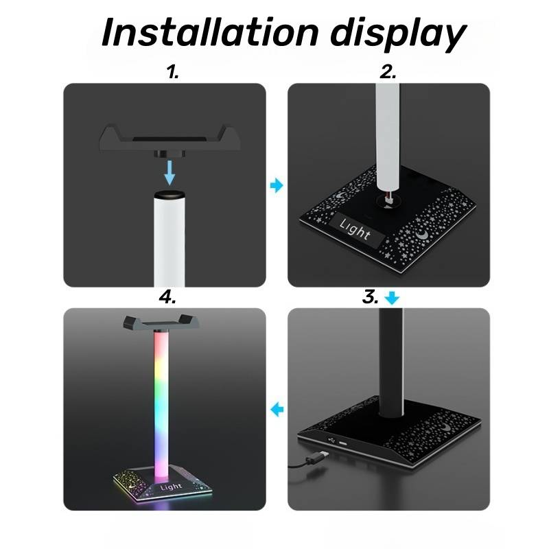 Kopfhörerständer, Gaming-Headset-Halter, Gaming-Zubehör für den Schreibtisch, cooler LED-Headset-Ständer für Gamer, Schwarz_voghion.com