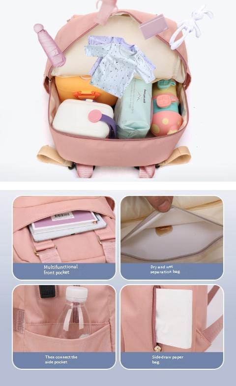 Umstandstasche Neue Mode Einfache Freizeit Mamatasche Große Kapazität Trocken- und Nasstrennung USB-Rucksack Mutter- und Babytasche Milchaufbewahrungs-Isoliertasche_voghion.com