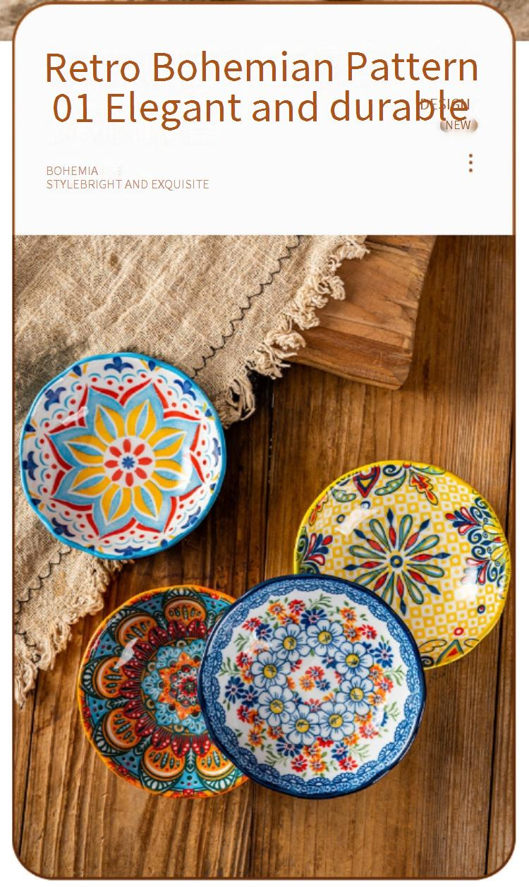 Platos de cerámica estilo bohemio para salsas: pequeños cuencos para condimentos, ideales para barbacoas y sushi (juego de 6)_voghion.com