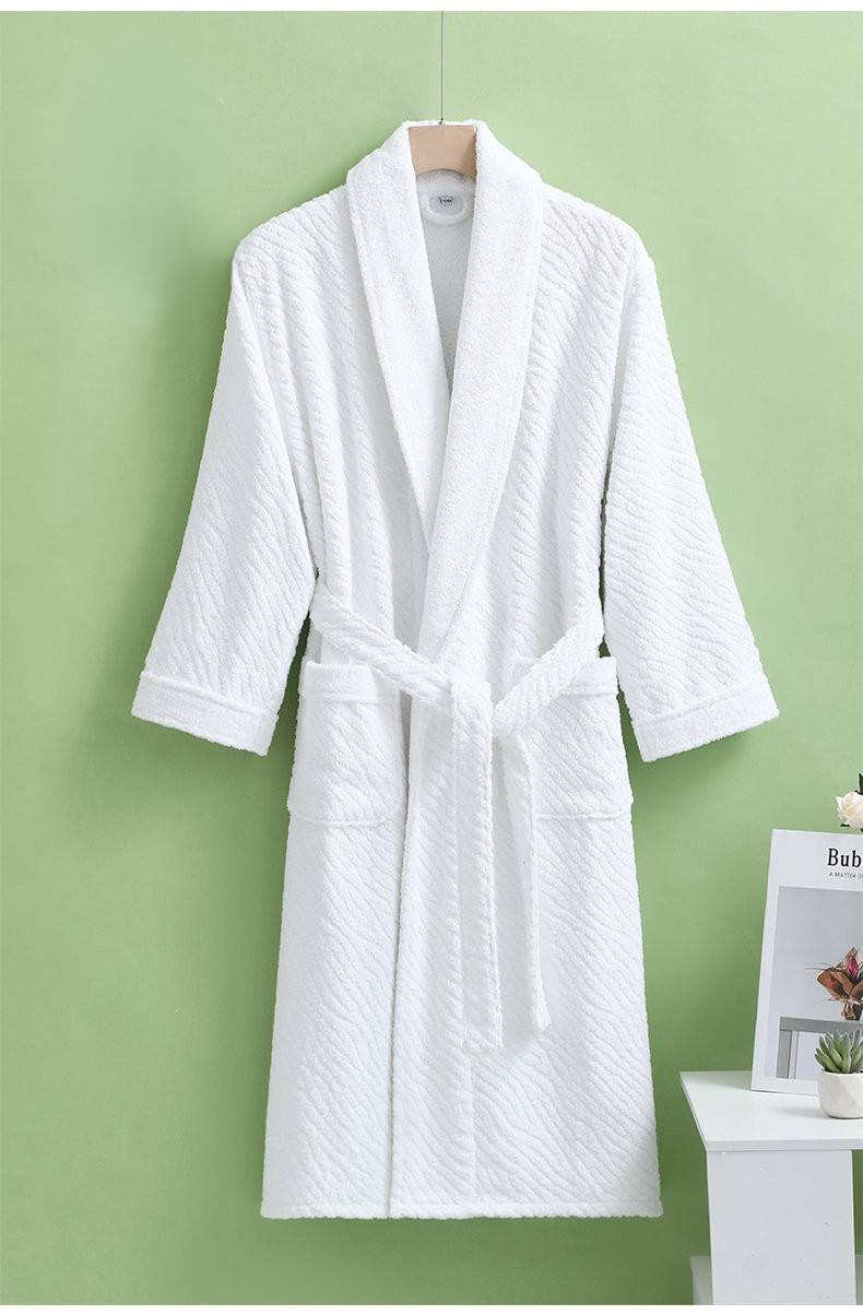 High End Hotel Bathrobe Pure Cotton Towel Autumn And Winter Thick Long Jacquard Embossed Bathrobe Men And Women Couple Robe_voghion.com