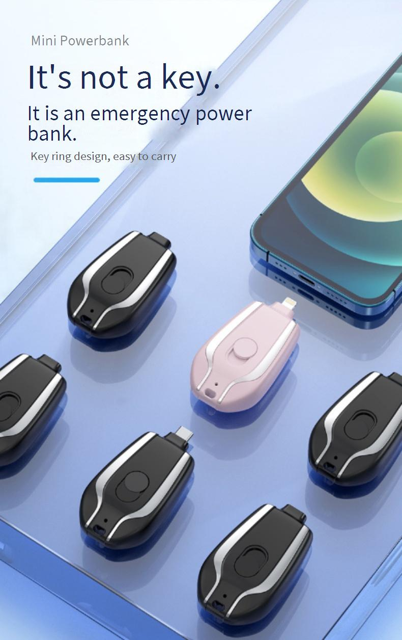 Ultraflache Schlüsselanhänger-Powerbank 1500 mAh – Tragbares kabelloses Ladegerät mit integriertem Kabel, Mini-Notladegerät für iPhone/Android_voghion.com