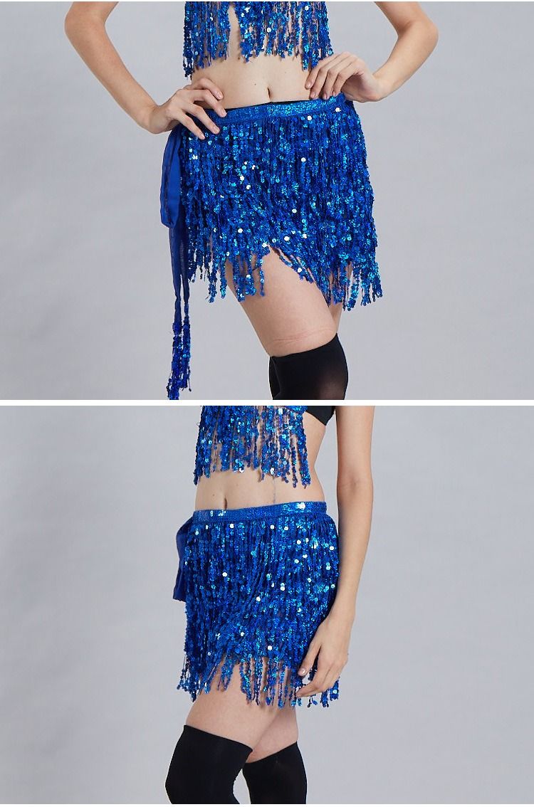 Chaîne de taille pour danse du ventre d'Halloween, serviette de hanche indienne, serviette de hanche à franges à paillettes bohème, costume de scène DS Performance_voghion.com