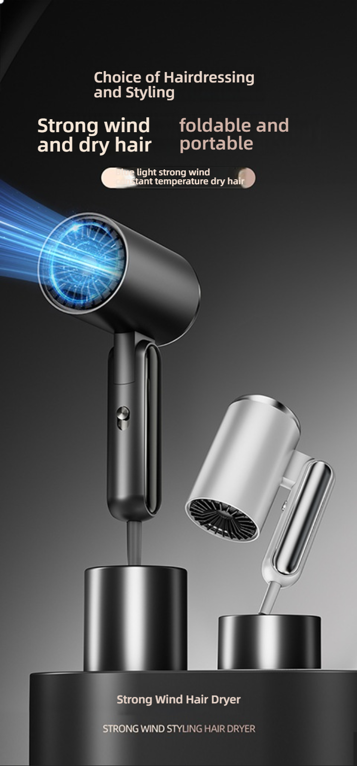 Foldable Hair Dryer – 1600W Fast Drying, 3 Speed/Temperature Settings, Dual Voltage (220V), Overheat Protection (Ideal For Travel/Dorm/Gift)_voghion.com