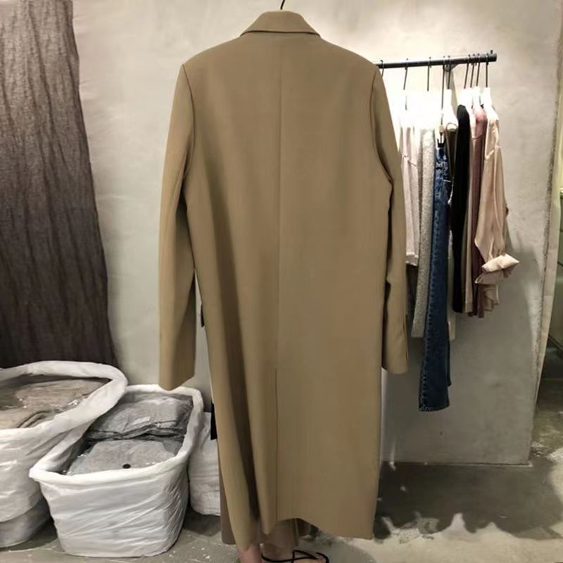 Kore Büyük Boy Blazer Ceket - Kadınlar İçin Çift Yaka Uzun Trençkot Ceket (S-XL, Siyah/Kahve/Gri, Çiçek Desenli Kol ve Çıkarılabilir Kemer)_voghion.com