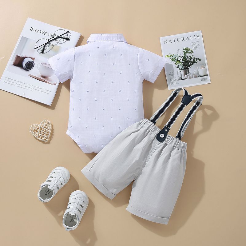 Mother & Kids New style boy baby gentleman bow tie bib shorts suit summer baby British style romper short sleeve two-piece suit_voghion.com