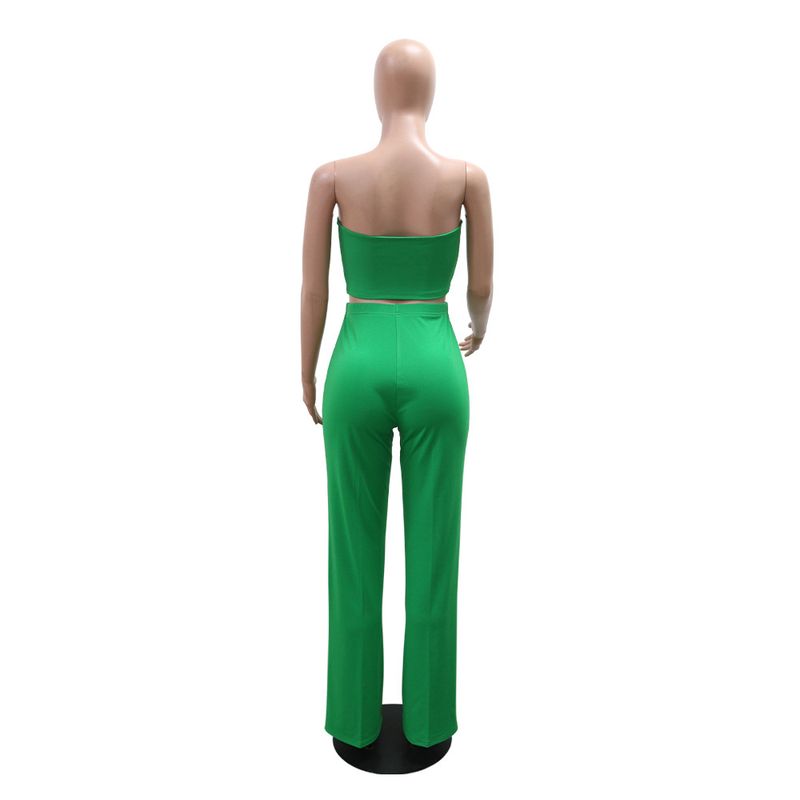Ensemble haut court bustier et pantalon uni : une tenue deux pièces élégante pour femme_voghion.com