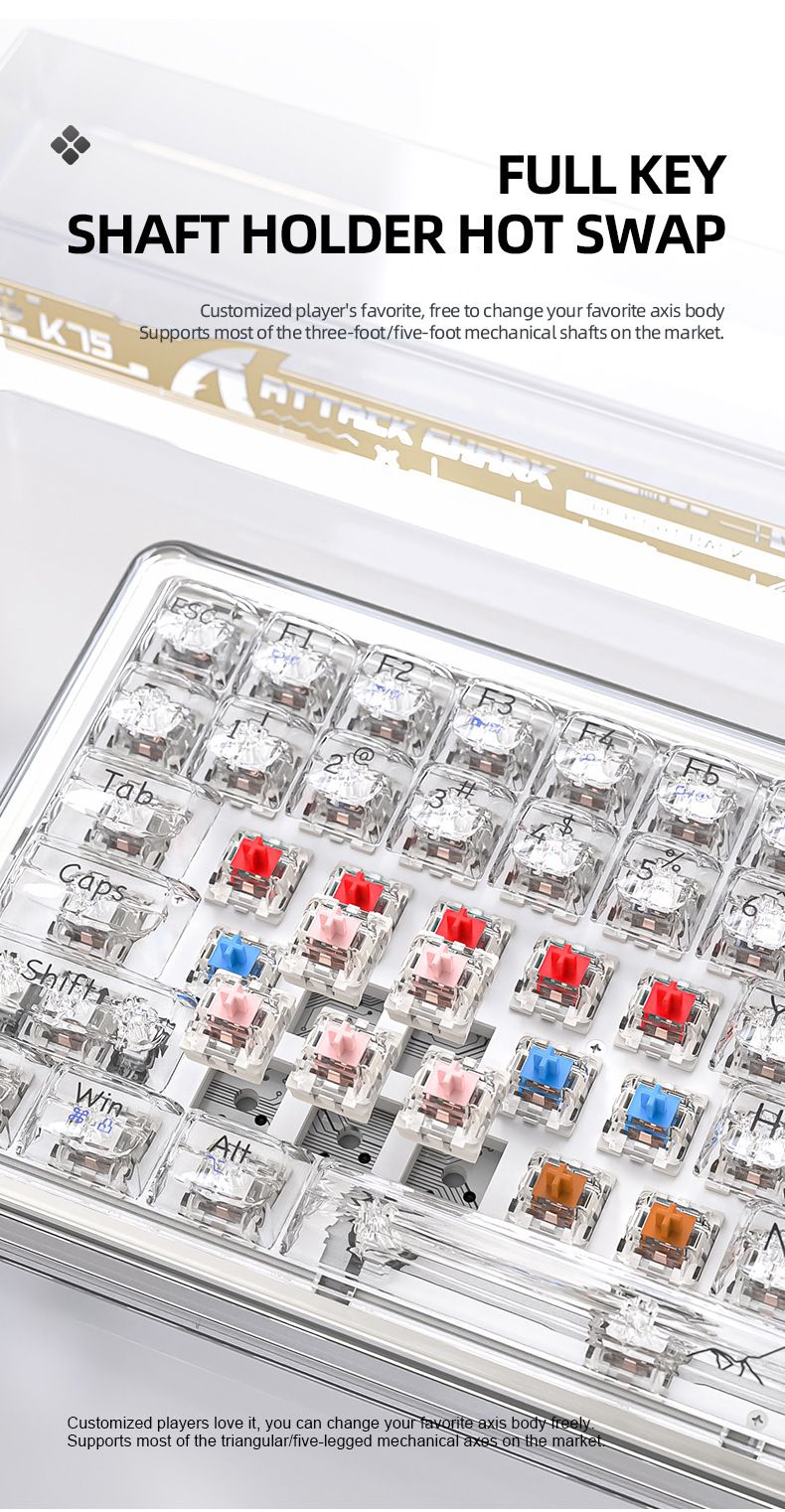 Attack Shark K75RGB Wireless Mechanical Bluetooth Transparent Gasket Hot-Swappable Keyboard_voghion.com