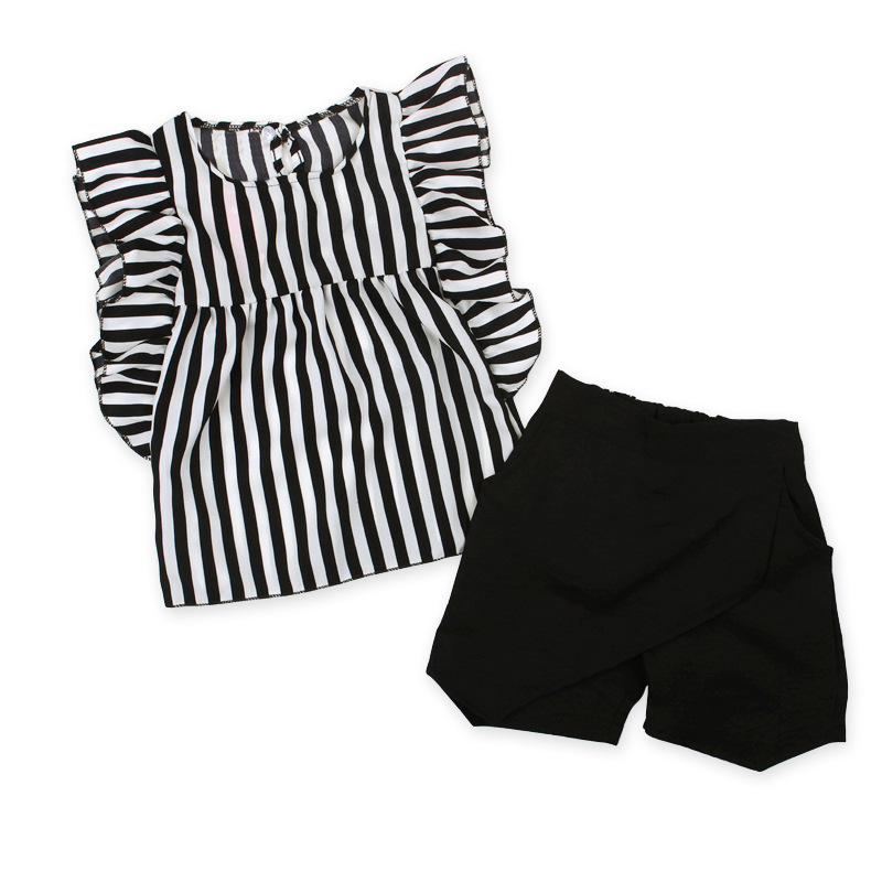 Ropa de bebé Traje para niños Top a rayas pantalones cortos traje de dos piezas para niños_voghion.com