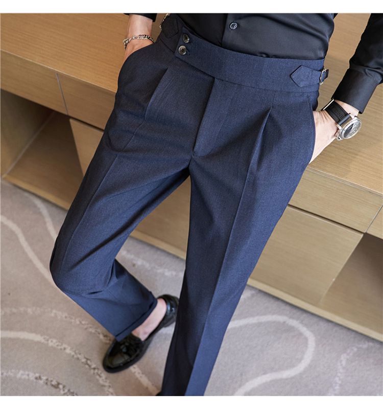 Nuovi prodotti autunnali Pantaloni casual Napoli da uomo Tessuto elastico strutturato Pantaloni casual a vita alta da uomo alla moda_voghion.com