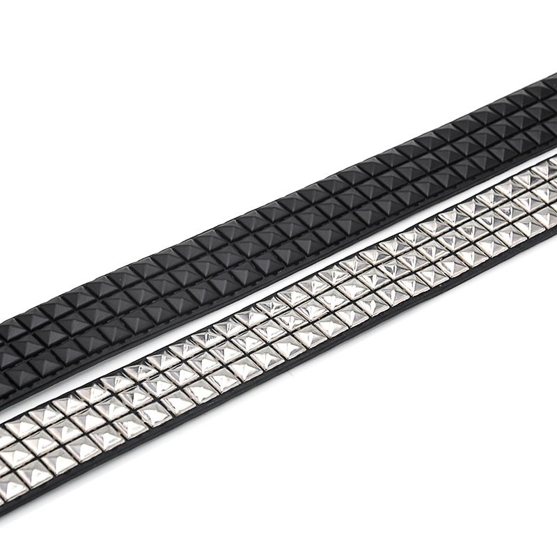 HOT Male's Female's Belt PU Black Siery Square Needle Buckle Metal Rivet New Fashionable Practical Men's and Women's Belts_voghion.com