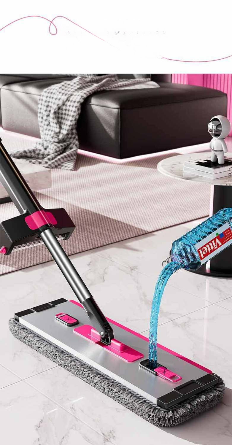 Unique Thickened Chenille Stainless Steel Rod Clamp Fixed Dual-use Dry And Wet Hand-free Household One-sweep Flat Mop_voghion.com