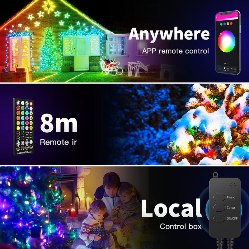 Guirnalda de luces LED inteligentes Tuya para exteriores, con WiFi, RGB, para árbol de Navidad, decoración de jardín, funciona con Alexa y Google_voghion.com