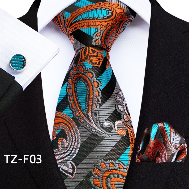 Yongfengzhi 2025 Paisley Waist Flower Men's Tie Pocket Square Cuff Three-Piece Set_voghion.com