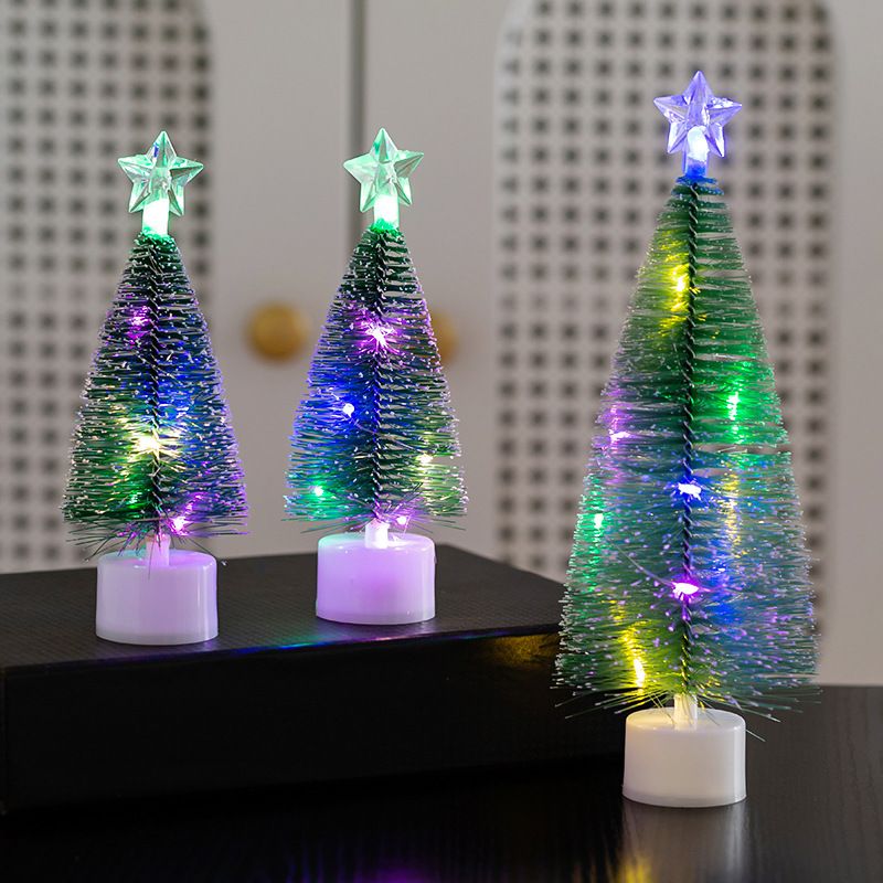 Christmas Simulation Mini Tree With White Pine Needles Decorations Colorful Luminous Night Light Desktop Ornaments Gifts_voghion.com
