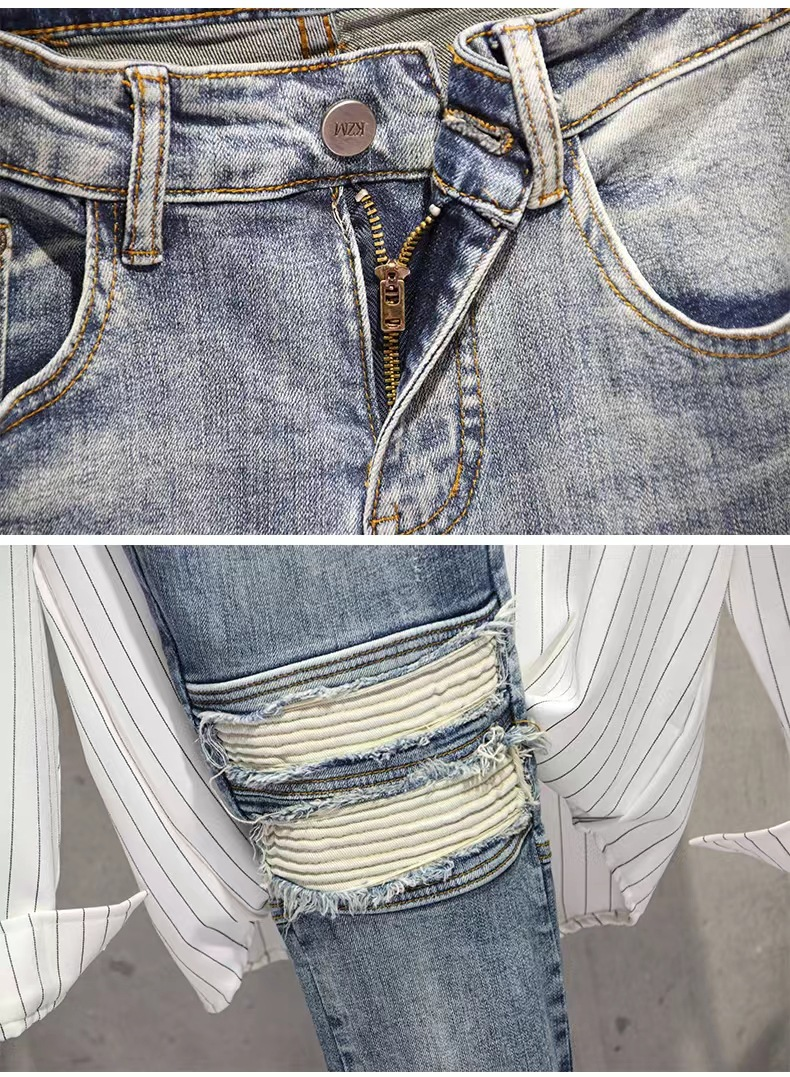 Jeans pour hommes Pantalons à neuf points Slim Double Zipper Stretch Pantalons décontractés Longs_voghion.com