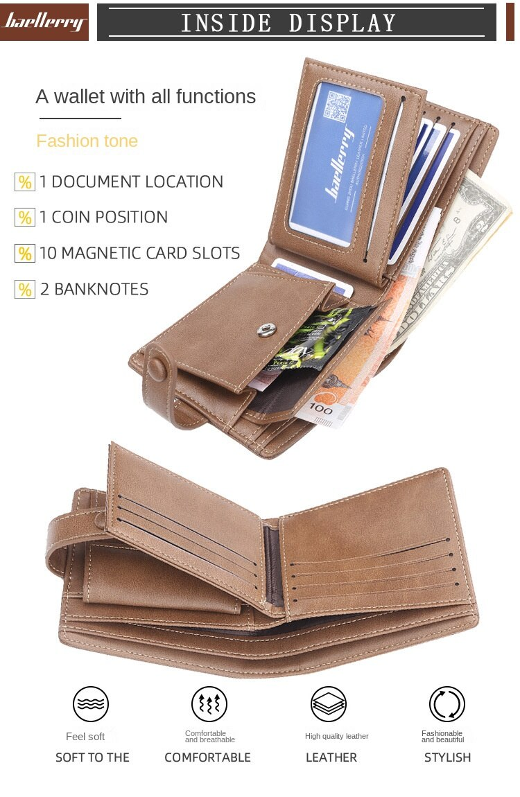 Baellerry Wallet 2023 Uvedení nového produktu na trh Módní klasická peněženka na mince Multifunkční retro držák na karty Pu peněženka_voghion.com
