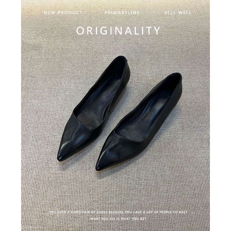 Super Soft Sheepskin Genuine Leather Pointed Toe Elegant Single Women's Shallow Commuting Slip-On French Simple Work_voghion.com
