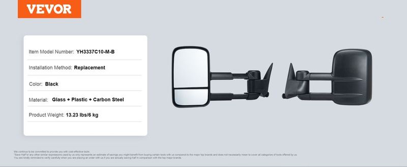 VEVOR Towing Mirrors, Left & Right Pair Set For Chevrolet Silverado (1988-1998)/GMC, Tow Mirror With Plane And Convex Glass, Manual Controlling Telescoping Folding, And Four-Way Adjustment, Black_voghion.com