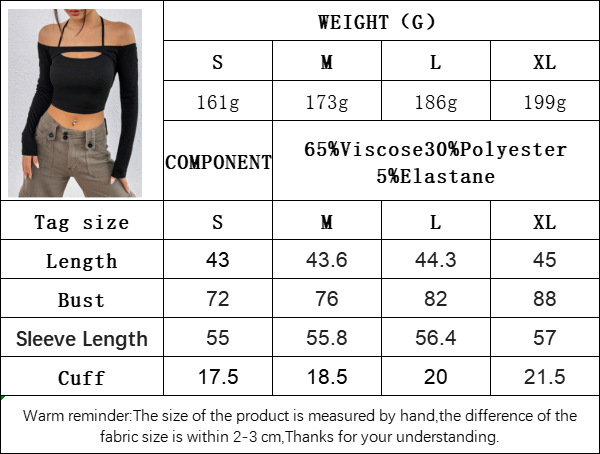 Women's sexy off-the-shoulder slim short long-sleeved T-shirt cutout top_voghion.com