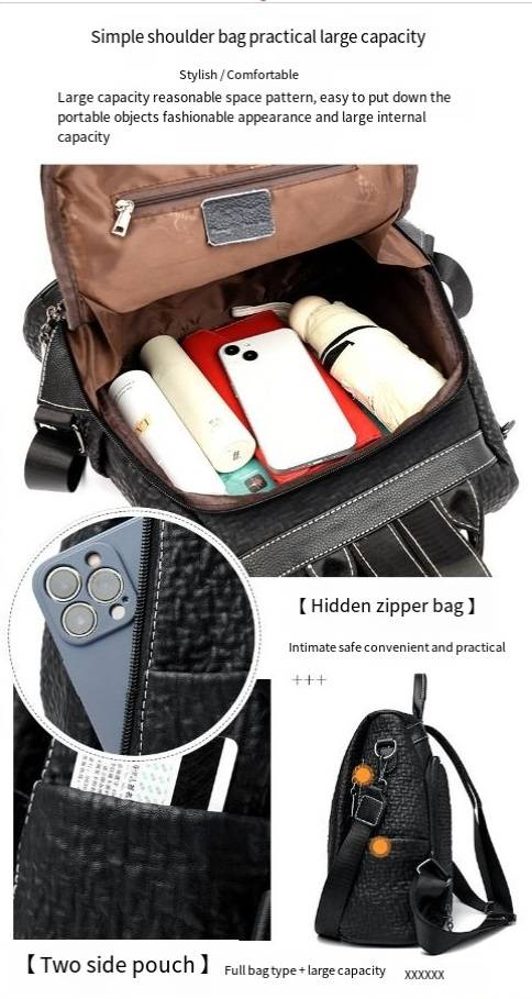 Women's Backpack Fashion Casual Middle-aged Large Capacity Soft Leather Backpack Travel Multi-functional Anti-theft Bag_voghion.com