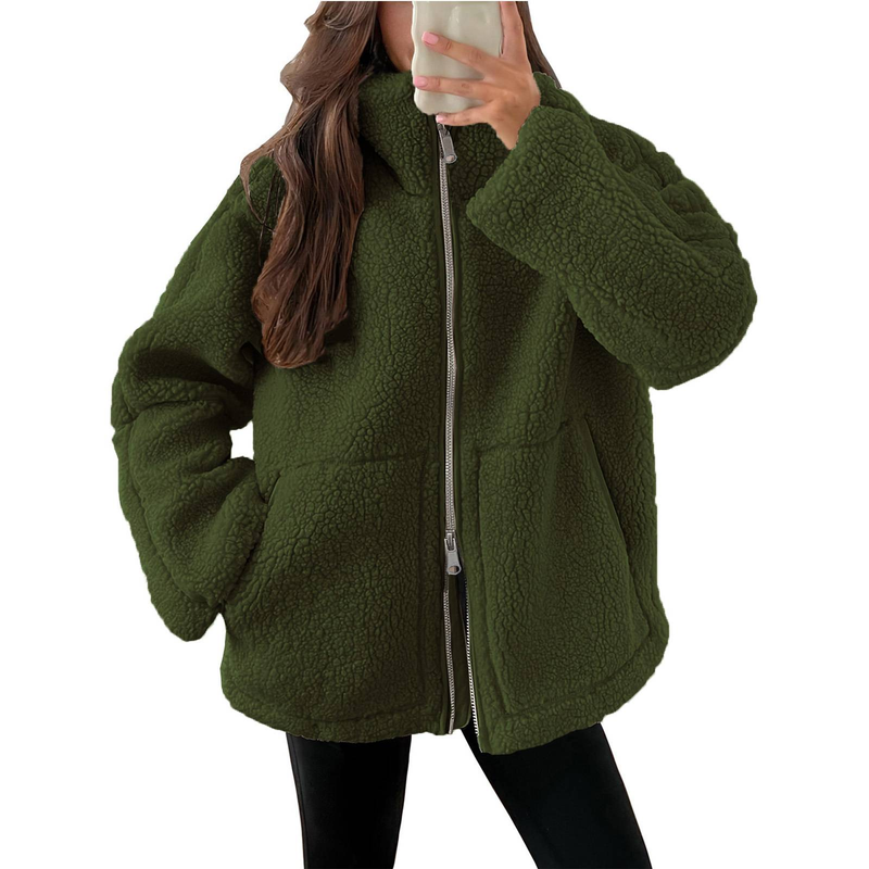 Winter Chic Mädchen Lamm Fleece Damen Kurze Jacke Reißverschluss Langarm Tasche Warmer Mantel Mode High Street Weibliche Oberbekleidung_voghion.com