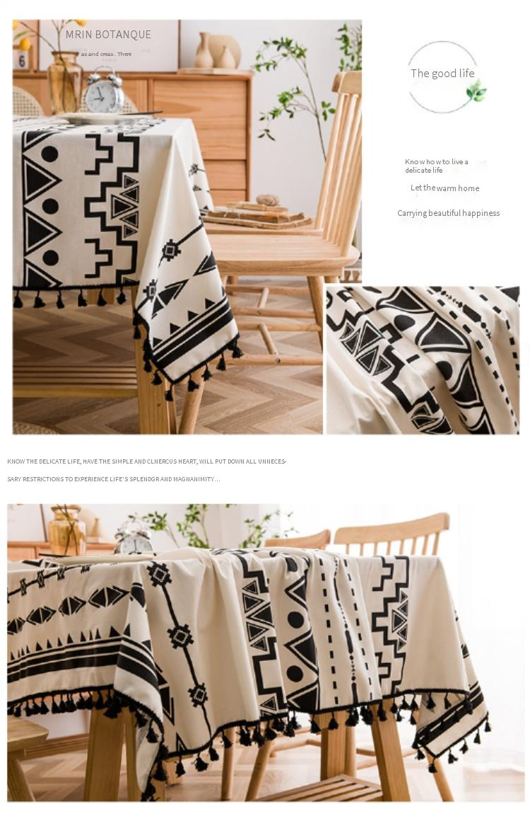 Nappe bohème - Mélange coton-lin imperméable et lavable à imprimé géométrique (rectangulaire multi-usages pour la décoration intérieure des repas et des pique-niques)_voghion.com
