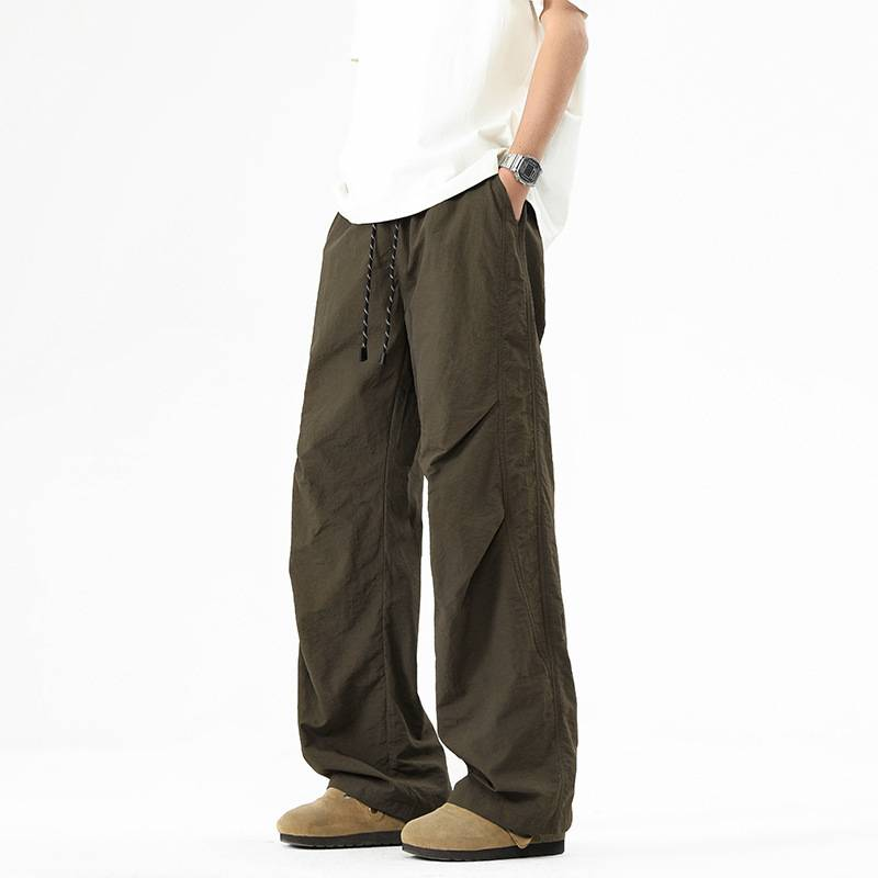 Herren Sommer Freizeithose Plissee Arbeitshose Lockere Hose mit weitem Bein_voghion.com