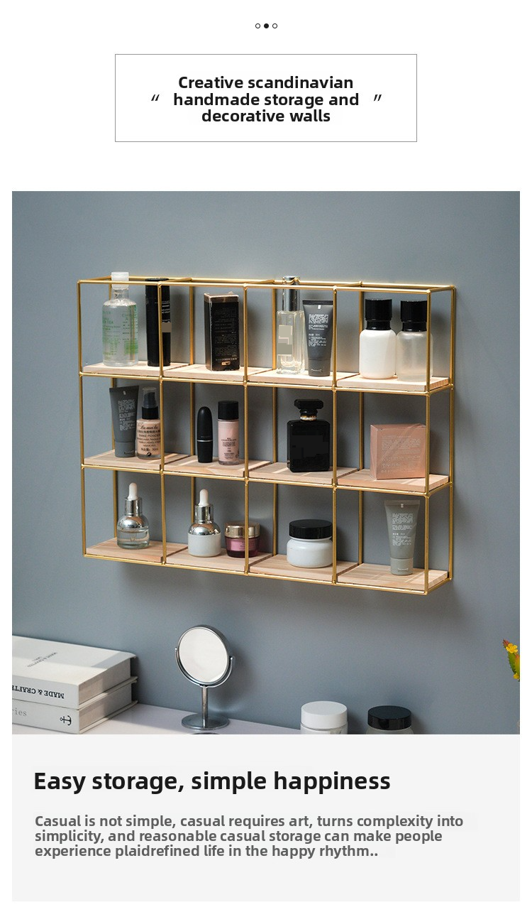 Wall Shelf – Multi-Tier Iron & Wood Display Rack For Cosmetics & Home Organization – Modular Grid Shelving For Living Room & Bedroom_voghion.com