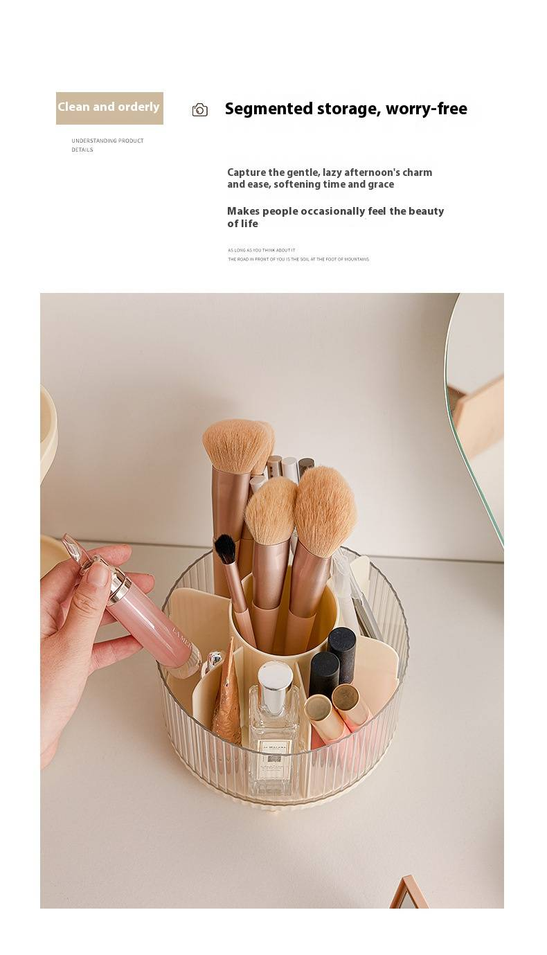 360° drehbarer Make-up-Pinsel-Organizer – Kosmetik-Aufbewahrungsbox mit mehreren Fächern für Pinsel, Lippenstifte, Eyeliner (moderner minimalistischer Stil)_voghion.com