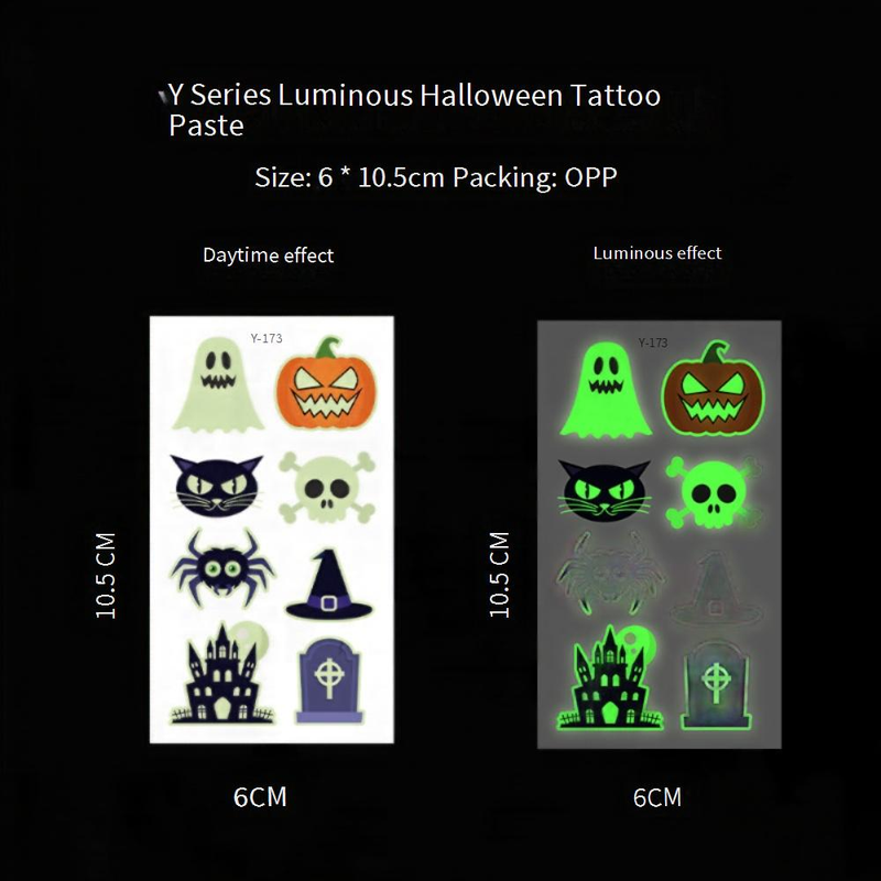 Tatuajes temporales de arañas y fiestas de Halloween que brillan en la oscuridad - Paquete de 20 pegatinas de transferencia de agua para rostro y cuerpo_voghion.com