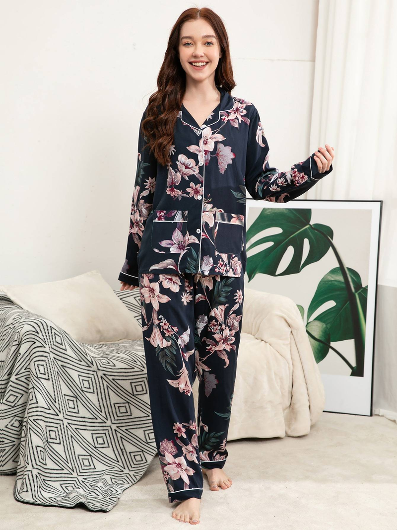Autumn New 100% Adhesive Long Sleeved Pants Women's Sleepwear Set 3XL Plus Size Long Sleepwear Women's Home Sleepwear_voghion.com