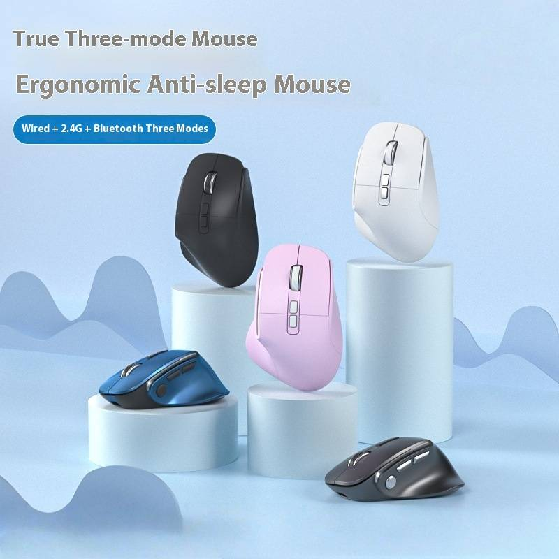 H5 Ergonomic Silent Vertical Mouse – 3-Mode (Wired/Bluetooth/2.4GHz), 1600DPI Adjustable, 8-Key For Laptop/PC, Rechargeable, 4-Way Scroll Wheel_voghion.com