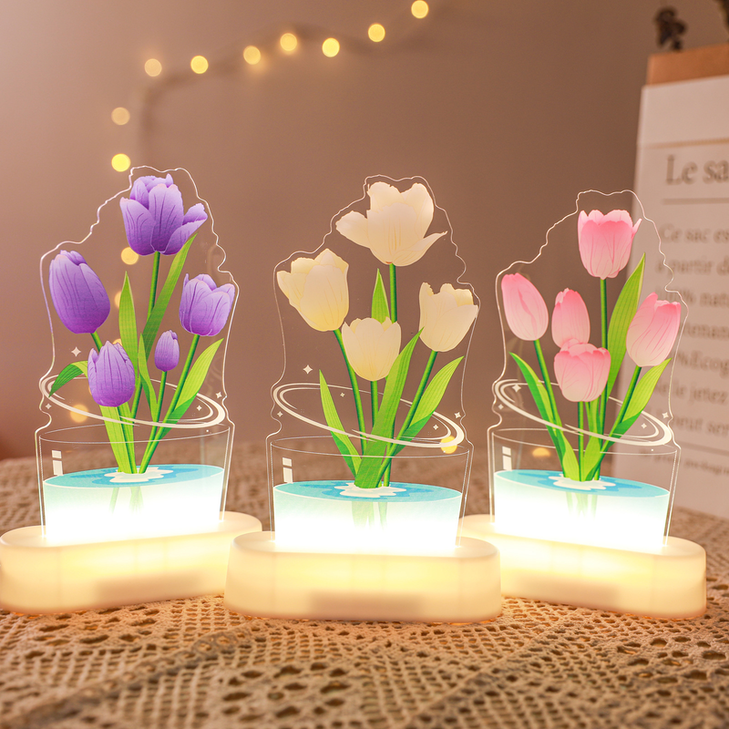 UV Printed Tulip Night Light - 20cm Decorative LED Flower Lamp With Warm White Glow_voghion.com