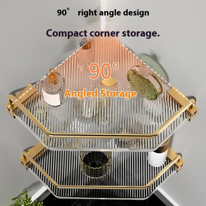 Premium Acrylic Diamond Bathroom Shelf – No-Drill Wall-Mounted Triangle Organizer With Gold/Glossy Finish For Shower & Toilet Storage_voghion.com