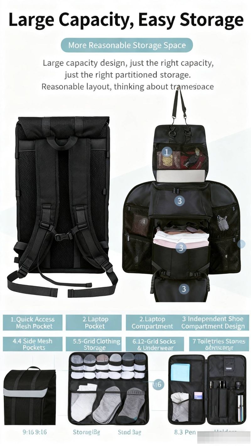 35L Multifunctional Travel Backpack Large Capacity Magnetic Suction Business Travel Luggage Multi Piece Backpack_voghion.com