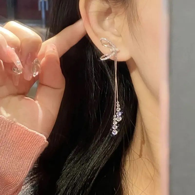 French Romantic "butterfly Knot Zircon Tassel Ea With A Niche Design, High-end Ea, Sweet Temperament, And Earrings_voghion.com