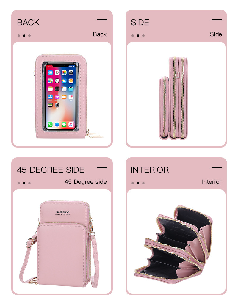 BAELLERRY Borsa a tracolla singola da donna Touch Screen Tre strati Borsa per cellulare Portafoglio con pochette con fibbia_voghion.com