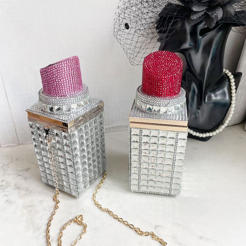 trendig diamant läppstift kedja axel budväska kvinnor clutch väskor strass kvällsväska kvinnor_voghion.com