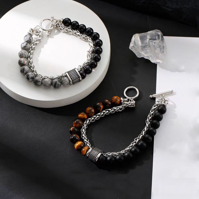 Tiger Eye Stone Luck Beads Titanium Steel Bracelet Men's Non Fading Personality Versatile Women's High End Handmade Accessories Bracelet_voghion.com