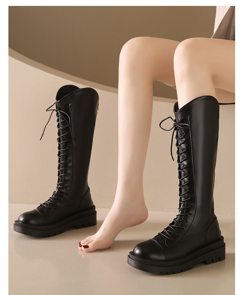 Brede Lange Herfst Winter Nieuwe Collectie Knieband Laarzen Dames Dikke Bodem Ridder Laarzen_voghion.com