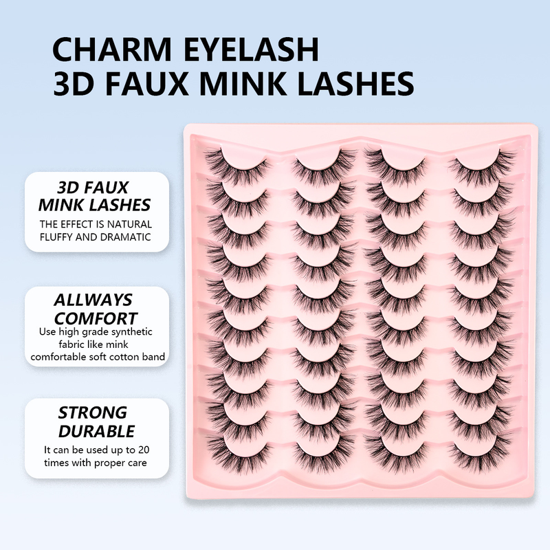 Cils en fibres chimiques 3D chauds, boucles stéréo naturelles, 20 paires de faux cils de plus que les cils plats_voghion.com