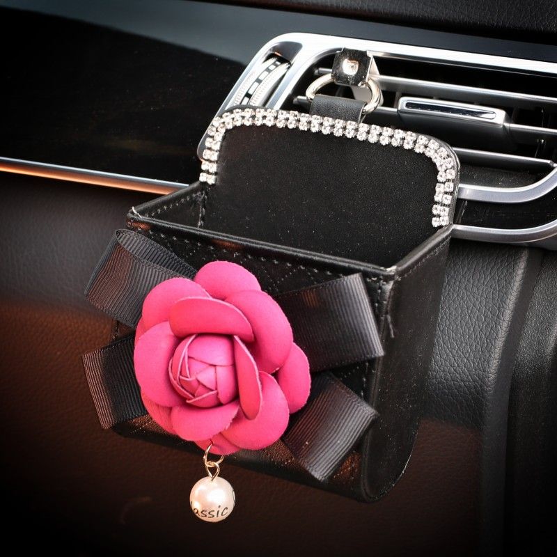 Roe Camellia Flower Auto-Innenausstattung Acceorie Styling Kristallleder Lenkrad Handbremse Getriebeabdeckung Sicherheitsgurt_voghion.com