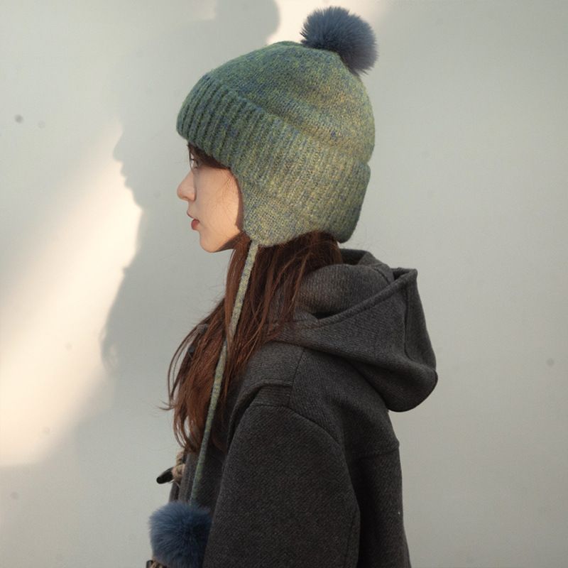 2024 Autunno/Inverno Verde Maglia di Lana Donna Protezione Orecchie Volare Caldo e Versatile, Mostra Viso Piccolo Sci Lei_voghion.com