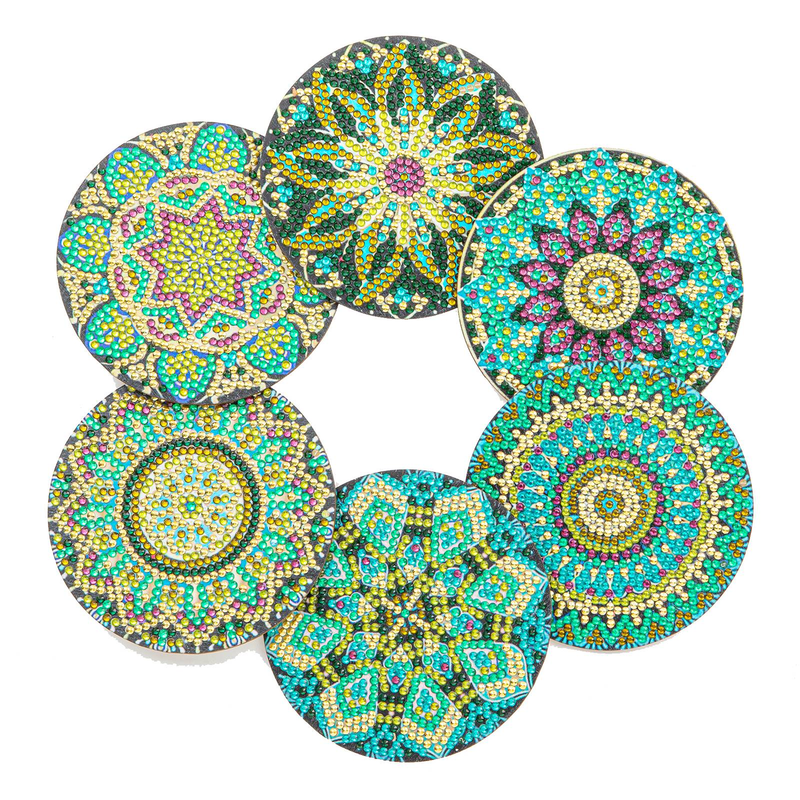 6pc/sets Diamond Painting Coasters with Holder Beautiful Patterns Diamond Art Coasters DIY Crafts for Adults Diamond Diy Gift_voghion.com