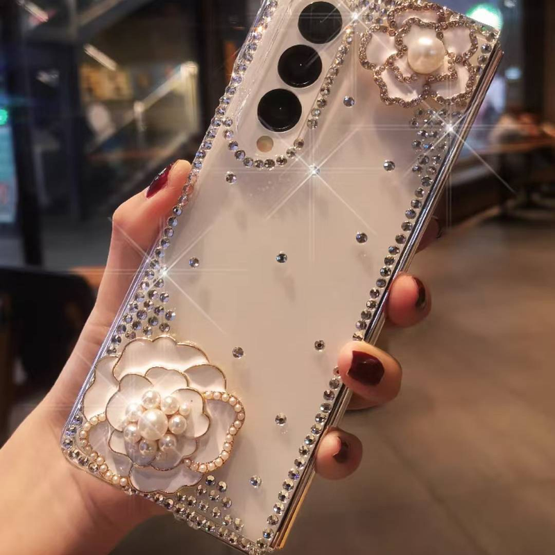 For Samsung Galaxy Z Fold 3 4 5 Luxury Cute Bling Brilliant Diamond Crystal Flower Phone Deksel_voghion.com