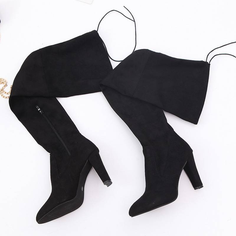 Fashion Over The Knee Women Boots Stretch Fabrics High Heel Slip On Shoes Pointed Toe Woman Long Boots Size Plus Size S015_voghion.com