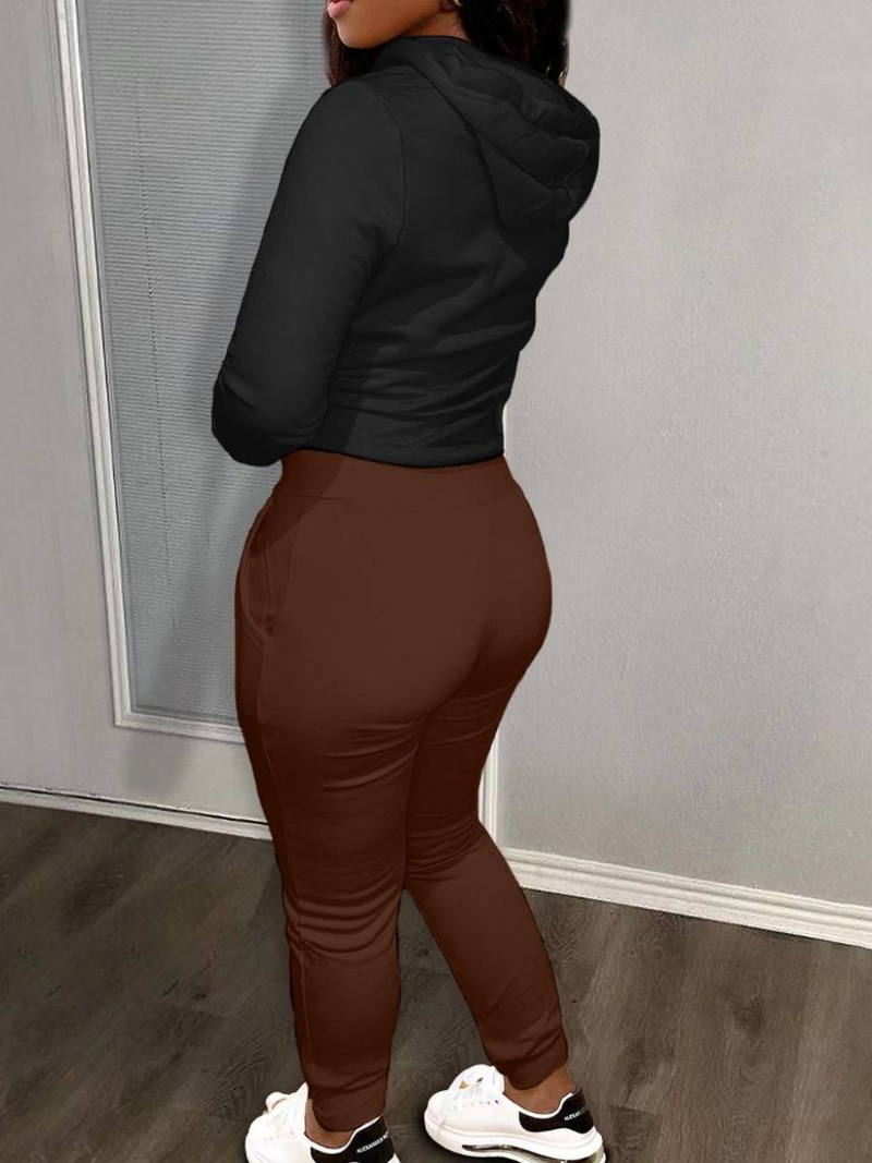 Plus Size Herfst & Winter Letter Print Color Block Hooded Sweatshirt Set Dagelijks Casual Lange Mouw Vrouwelijke Trainingspak Set_voghion.com