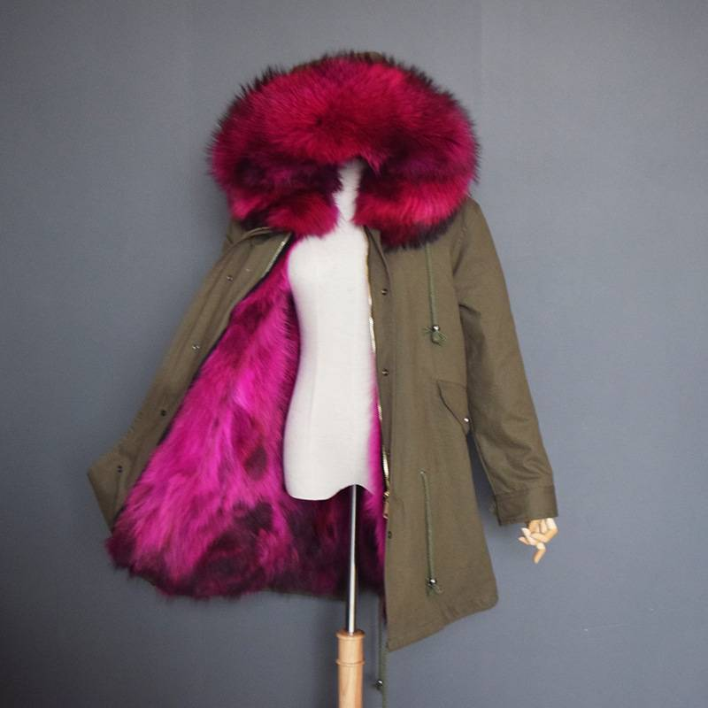 Parka in vera pelliccia di procione con colletto foderato, taglia grande, da donna_voghion.com